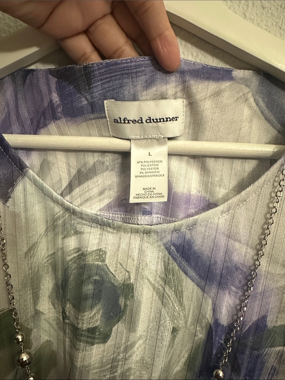 NEW Alfred Dunner Purple Gray Floral Top Necklace Tivoli Gardens Womens Large - Picture 4 of 8